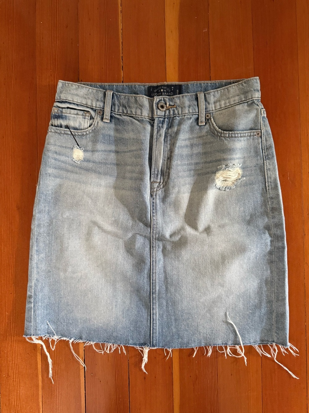 Lucky Brand Light Blue Distressed Denim Mini Skirt
